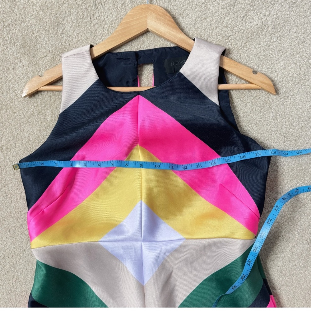 J Crew Petite Shift Dress Colorful Stripe Sleeveless Zip Back Pink Yellow Navy - Picture 9 of 15